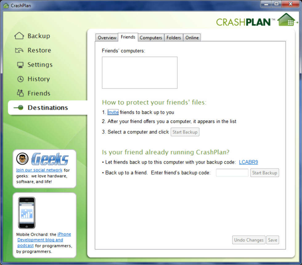 INVITASJON: Inviter din venn gjennom e-post, eller be ham eller henne om å installere CrashPlan. Deretter kan dere utveksle «Backup code». INVITASJON: Inviter din venn gjennom e-post, eller be ham eller henne om å installere CrashPlan. Deretter kan dere utveksle «Backup code».