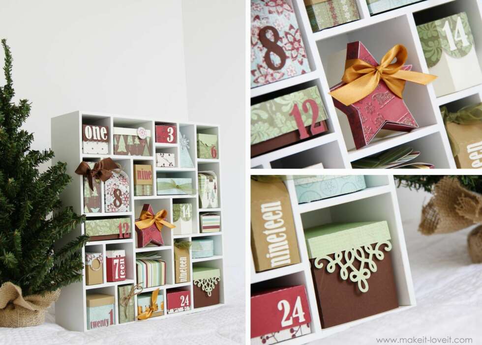 SETTEKASSE: Ashley med bloggen Make it - Love it har laget en adventskalender som er en scrapbookers drøm, men kanskje litt i drøyeste laget for de fleste av oss. Men ideen kan kopieres, du bare kjøper ferdige ekser til å ha i settebokshyllene. Fyll boksene med konfekt, kinobilletter eller annen moro. SETTEKASSE: Ashley med bloggen Make it - Love it har laget en adventskalender som er en scrapbookers drøm, men kanskje litt i drøyeste laget for de fleste av oss. Men ideen kan kopieres, du bare kjøper ferdige ekser til å ha i settebokshyllene. Fyll boksene med konfekt, kinobilletter eller annen moro.