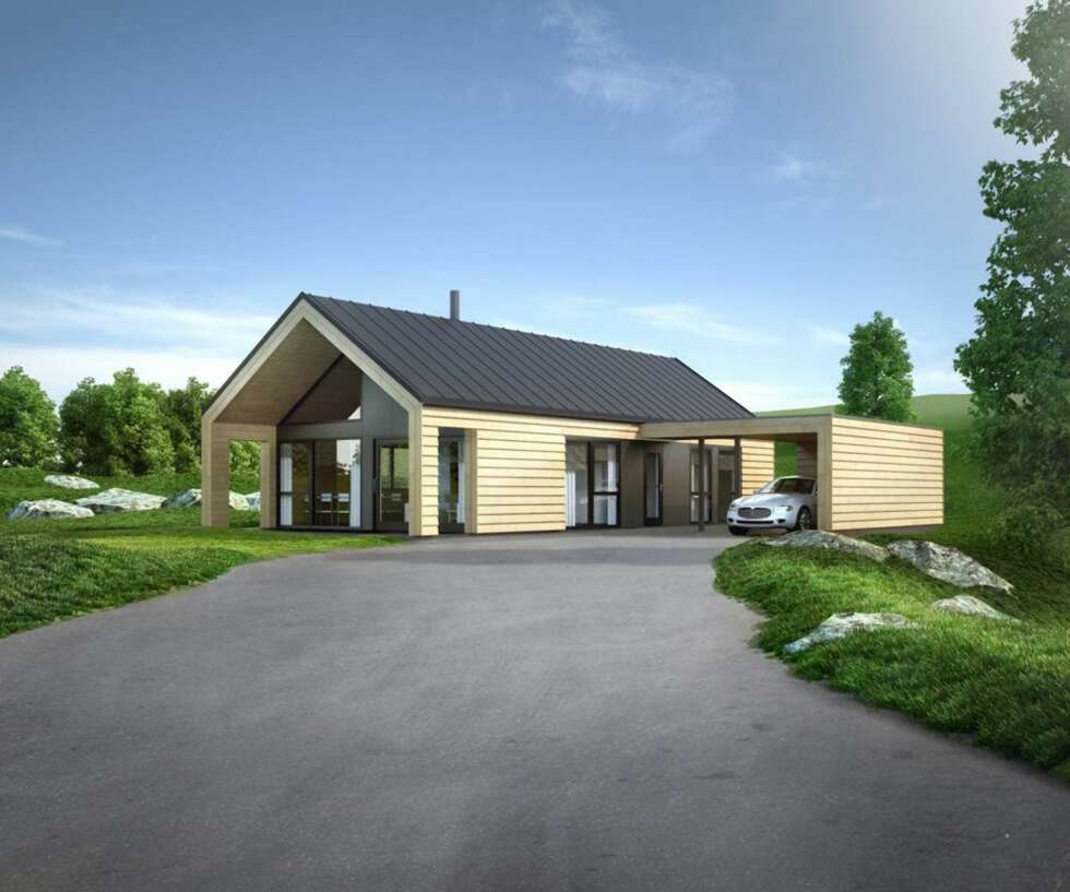 MODERNE: Huset Knerten fra Norgeshus har stramme linjer - og et moderne preg. FOTO: Produsenten MODERNE: Huset Knerten fra Norgeshus har stramme linjer - og et moderne preg. FOTO: Produsenten