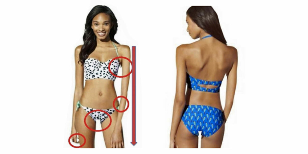 PHOTOSHOP OG SPISEFORSTYRRELSER: Bildene over er hentet fra en reklame for badedrakter til tenåringer. PHOTOSHOP OG SPISEFORSTYRRELSER: Bildene over er hentet fra en reklame for badedrakter til tenåringer.