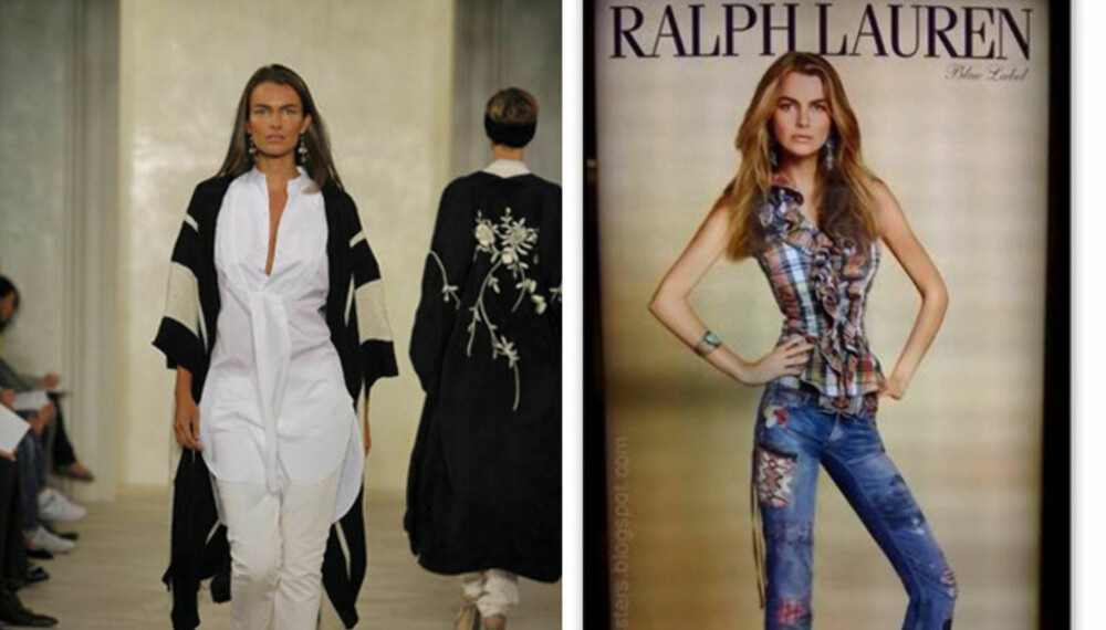 PHOTOSHOP OG SPISEFORSTYRRELSER: Modellen Filippa Hamilton endte opp med en midje tynnere enn sitt eget hode i reklamen til høyre. Til venstre er hun avbildet på catwalken i New York. PHOTOSHOP OG SPISEFORSTYRRELSER: Modellen Filippa Hamilton endte opp med en midje tynnere enn sitt eget hode i reklamen til høyre. Til venstre er hun avbildet på catwalken i New York.