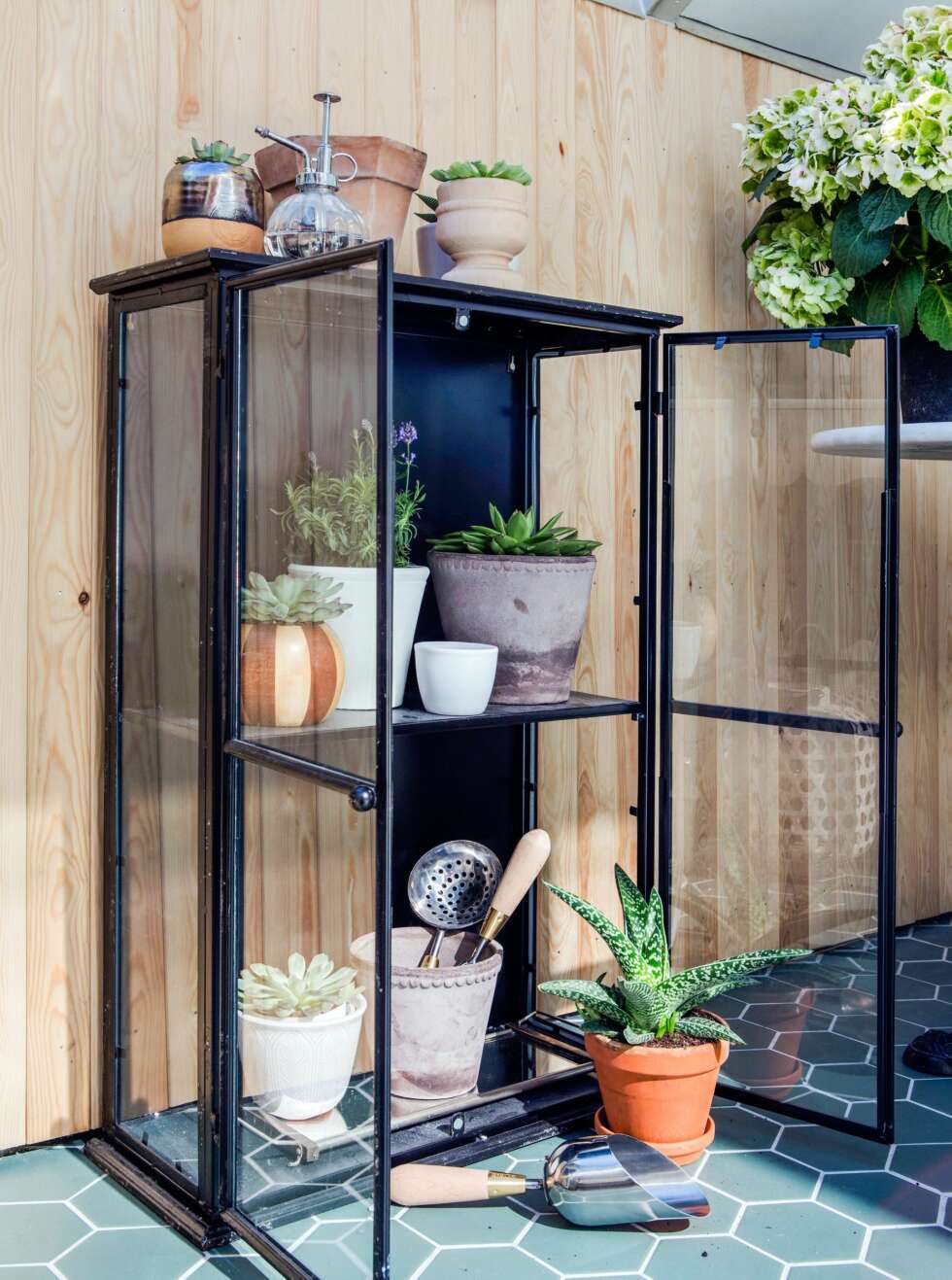 SPENNENDE VRI: Skapet er fra Nordal og fås hos eskeinterior.no. Keramikkrukkene og plantene er fra wintherblomst.no. Sprayflasken i glass er fra pandurohobby.no og hageredskapene fra viencompagniet.no. Krukken på toppen med metallisk glasur er fra hayshop.no. Den sekskantede urtekrukken er fra minamilanda.no. FOTO: Nadia Norskott
SPENNENDE VRI: Skapet er fra Nordal og fås hos eskeinterior.no. Keramikkrukkene og plantene er fra wintherblomst.no. Sprayflasken i glass er fra pandurohobby.no og hageredskapene fra viencompagniet.no. Krukken på toppen med metallisk glasur er fra hayshop.no. Den sekskantede urtekrukken er fra minamilanda.no. FOTO: Nadia Norskott