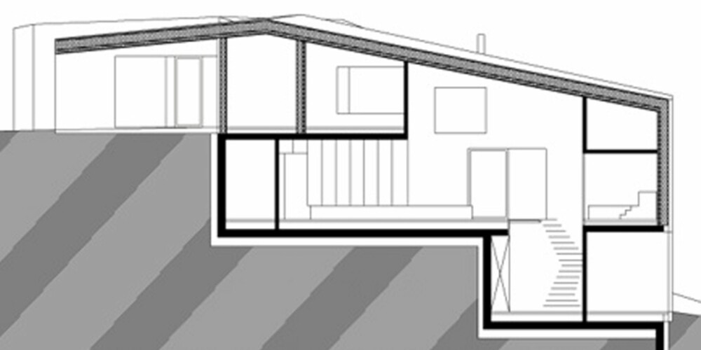 NEDOVER: Slik strekker huset seg nedover skråningen. NEDOVER: Slik strekker huset seg nedover skråningen.