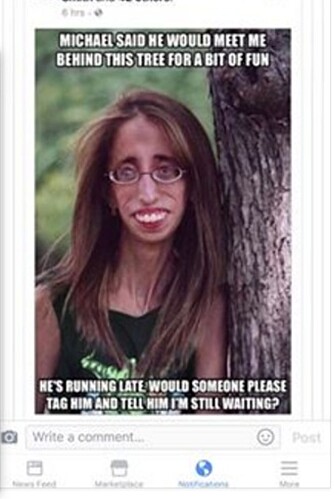 IKKE OFFER: Råtøffe Lizzie Velasquez har selv kommentert denne memen på Facebook, med en oppfordring til folk om å huske på at det er ekte mennesker på bildene. "Spread love not hurtful words via a screen. Xoxo Lizzie" skriver hun. IKKE OFFER: Råtøffe Lizzie Velasquez har selv kommentert denne memen på Facebook, med en oppfordring til folk om å huske på at det er ekte mennesker på bildene. "Spread love not hurtful words via a screen. Xoxo Lizzie" skriver hun.