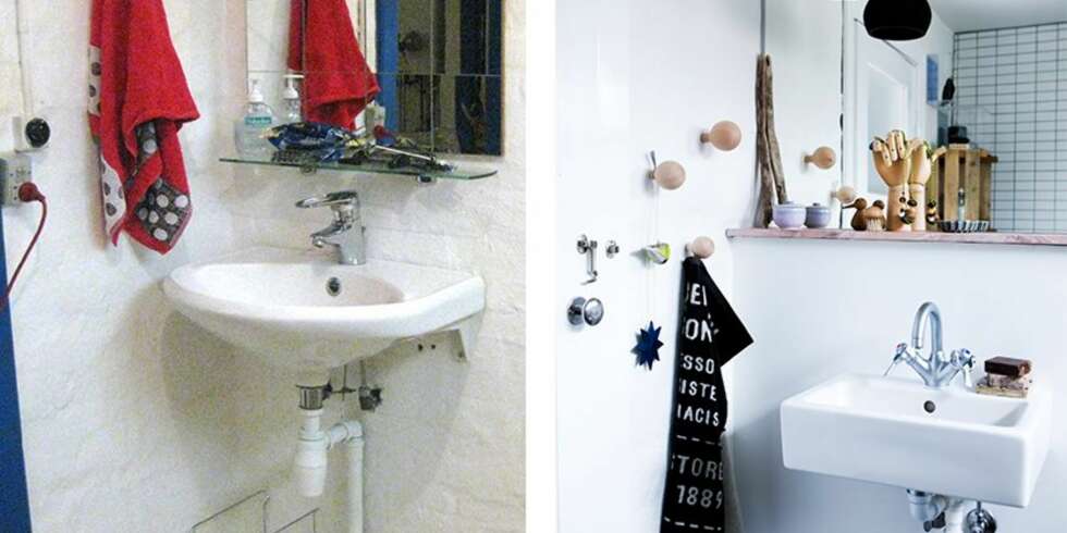 FØR OG ETTER: Badet var gammelt og slitt og manglet både stil og personlighet. FOTO: Tia Borgsmidt FØR OG ETTER: Badet var gammelt og slitt og manglet både stil og personlighet. FOTO: Tia Borgsmidt