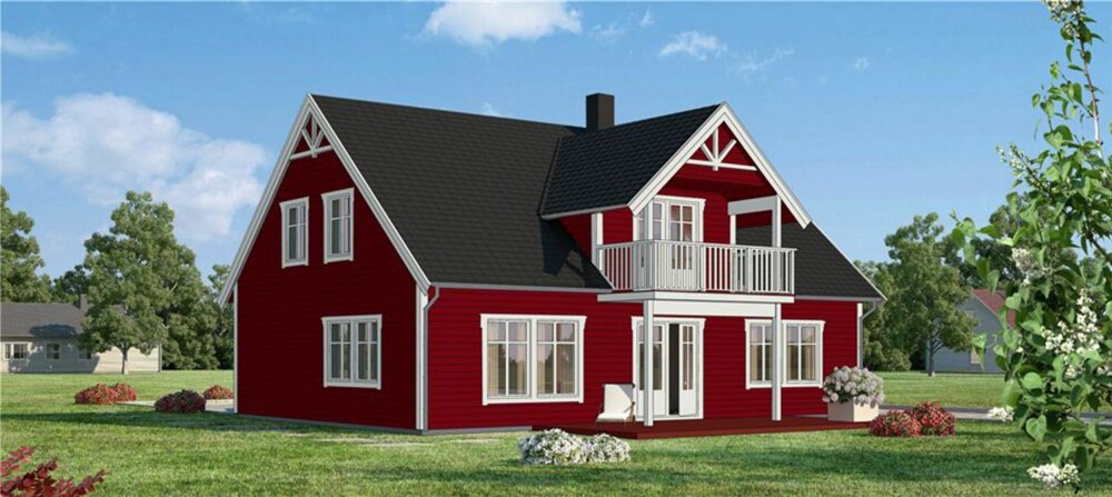 TO FARGER: Når du maler huset i en sterk fasadefarge kombinert med hvit staffasje, kan det hvite bli svært fremtredende og du får harde kontraster, sier Klaveness. TO FARGER: Når du maler huset i en sterk fasadefarge kombinert med hvit staffasje, kan det hvite bli svært fremtredende og du får harde kontraster, sier Klaveness.