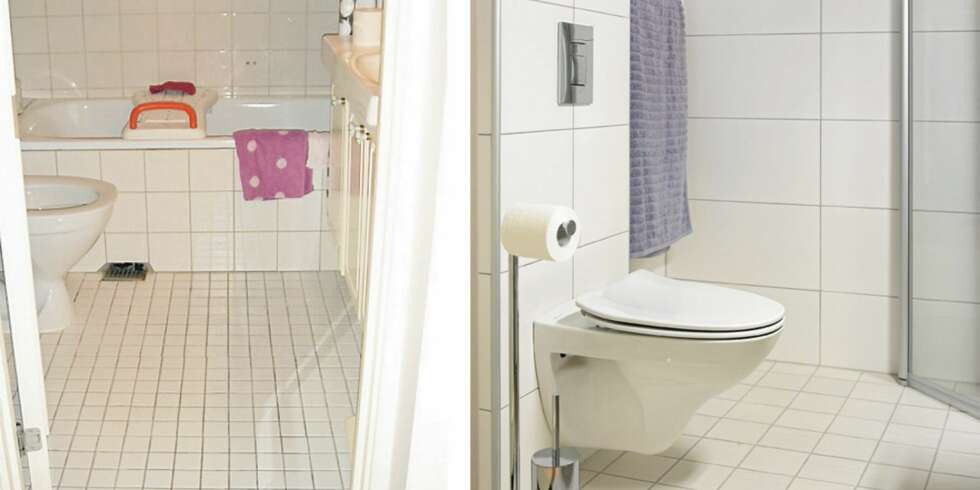 MÅTTE TAS: Flisene på det gamle badet var sprukket flere steder, og et badekar tok mye av gulvplassen. Badet måtte derfor tas. MÅTTE TAS: Flisene på det gamle badet var sprukket flere steder, og et badekar tok mye av gulvplassen. Badet måtte derfor tas.