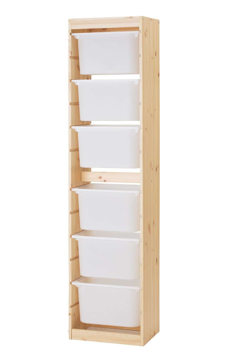 Du kan også kjøpe en helt ferdig løsning, slik som denne fra Ikea. Der er det frest spor i skroget slik at du kan skyve kassene rett inn. Den heter Trofast. Stamme, h 145 cm, kr 345. Boks, 42x30x23, kr 30. I tillegg finnes bokser og hyllesystemer hos Biltema, Jula, Jysk og andre tilsvarende kjeder. Du kan også kjøpe en helt ferdig løsning, slik som denne fra Ikea. Der er det frest spor i skroget slik at du kan skyve kassene rett inn. Den heter Trofast. Stamme, h 145 cm, kr 345. Boks, 42x30x23, kr 30. I tillegg finnes bokser og hyllesystemer hos Biltema, Jula, Jysk og andre tilsvarende kjeder.