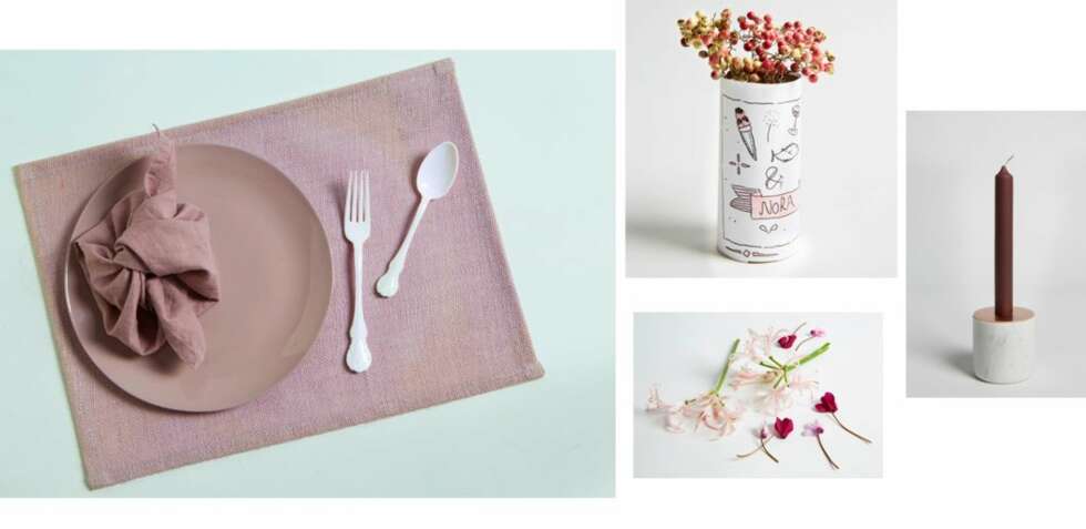 ROSA, BURGUNDER OG KOBBER: Rosa keramikktallerken, kr 450, eskeinterior.no, rosa spisebrikke, kr 119, Traktøren, og rosa linserviett,
kr 50, H&M Home. Plastbestikk fins i mange
interiørbutikker, sånn som Søstrene Grene, Traktøren og
Kid Interiør. Lysestake i marmor og kobber fra
Menu, kr 519, Bolina. ROSA, BURGUNDER OG KOBBER: Rosa keramikktallerken, kr 450, eskeinterior.no, rosa spisebrikke, kr 119, Traktøren, og rosa linserviett,
kr 50, H&M Home. Plastbestikk fins i mange
interiørbutikker, sånn som Søstrene Grene, Traktøren og
Kid Interiør. Lysestake i marmor og kobber fra
Menu, kr 519, Bolina.