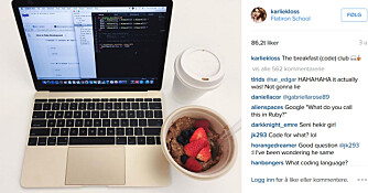 DIGGER KODING: Karlie Kloss studerer ved NYU, lærer seg programmering på fritida og arrangerer kodekurs for jenter. DIGGER KODING: Karlie Kloss studerer ved NYU, lærer seg programmering på fritida og arrangerer kodekurs for jenter.