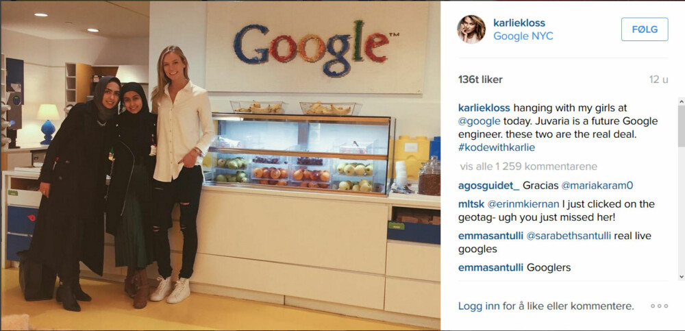 BESØKTE GOOGLE: Kloss ønsker å få enda flere jenter interesserte i teknologi gjennom stipendordninger og sommerleirer i hennes navn. BESØKTE GOOGLE: Kloss ønsker å få enda flere jenter interesserte i teknologi gjennom stipendordninger og sommerleirer i hennes navn.
