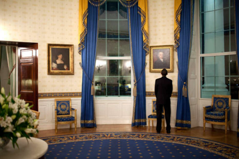 BLÅ: Det sies at både Michelle og Barack elsker fargen blå. Det vises på interiøret. BLÅ: Det sies at både Michelle og Barack elsker fargen blå. Det vises på interiøret.