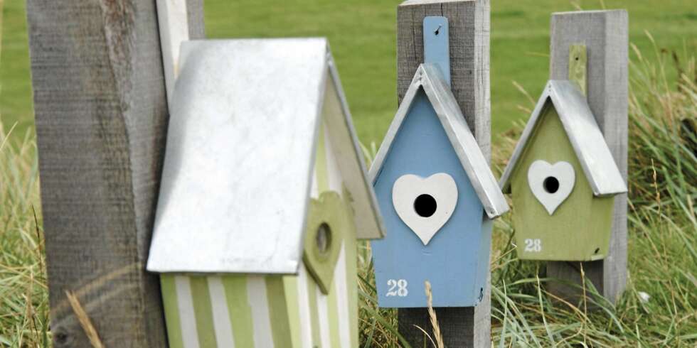 SHABBY CHIC: Romantiske trehus i fuglegaten. Det stripete huset kr 289, det blå og det grønne kr 349. Boligfryd.no SHABBY CHIC: Romantiske trehus i fuglegaten. Det stripete huset kr 289, det blå og det grønne kr 349. Boligfryd.no