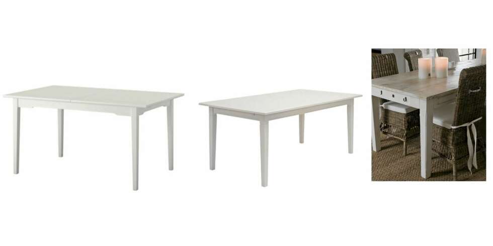 HVITT: Her er tre ulike hvite bord i ulik prisklasse. Fra venstre: Ikea kr 1295, Bohus kr 2999 og Riviera Maison kr 8849 HVITT: Her er tre ulike hvite bord i ulik prisklasse. Fra venstre: Ikea kr 1295, Bohus kr 2999 og Riviera Maison kr 8849