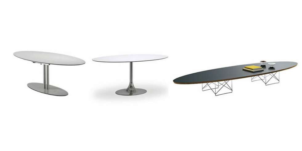 ELLIPSEBORD: Fra venstre Living kr 5995, Bolia kr 7499, Vitra kr 38841 ELLIPSEBORD: Fra venstre Living kr 5995, Bolia kr 7499, Vitra kr 38841