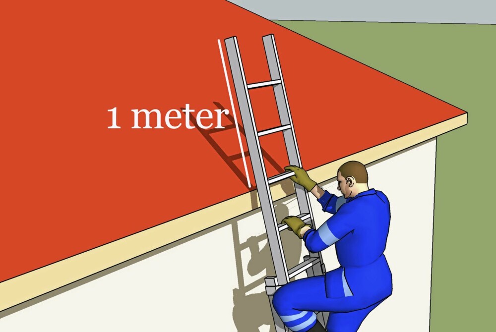 OVER TAKET: Stgen skal stikke en meter over kanten på taket. OVER TAKET: Stgen skal stikke en meter over kanten på taket.