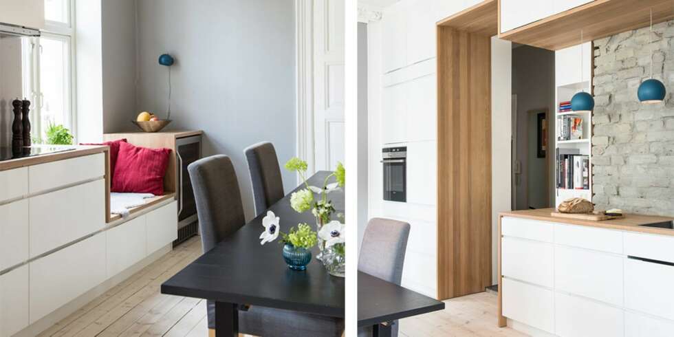 KLEDD MED EIK. Kjøkkeninnredningen fra Kvik er kledd med benkeplate både over, under og på siden. KLEDD MED EIK. Kjøkkeninnredningen fra Kvik er kledd med benkeplate både over, under og på siden.