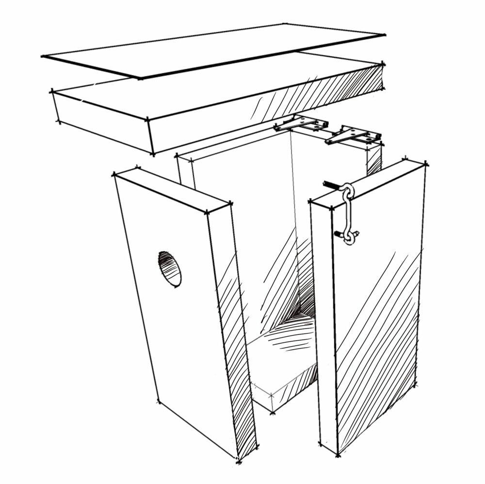 STANDARD TYPE: Dette er den enkle varianten. Du kan lage den av ett bord. Bredde på bordet kan være mellom 123 og 148 mm. Legg en bit papp på taket og monter gjerne hengsler. Da blir det enklere å kikke, husk bare å sette på en haspe eller annen låseanordning. STANDARD TYPE: Dette er den enkle varianten. Du kan lage den av ett bord. Bredde på bordet kan være mellom 123 og 148 mm. Legg en bit papp på taket og monter gjerne hengsler. Da blir det enklere å kikke, husk bare å sette på en haspe eller annen låseanordning.