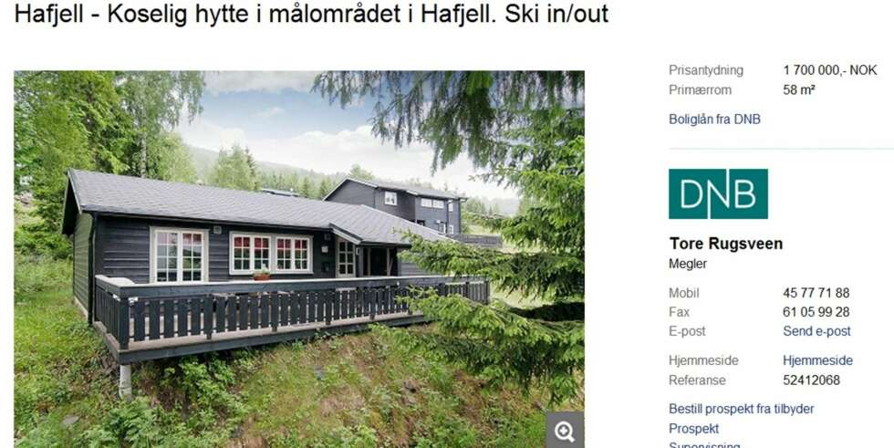 TIL SALGS: Hytte på Hafjell med tre soverom. Primærrom 58 kvm. Byggeår 1992. Prisantydning 1 700 000 kroner. TIL SALGS: Hytte på Hafjell med tre soverom. Primærrom 58 kvm. Byggeår 1992. Prisantydning 1 700 000 kroner.
