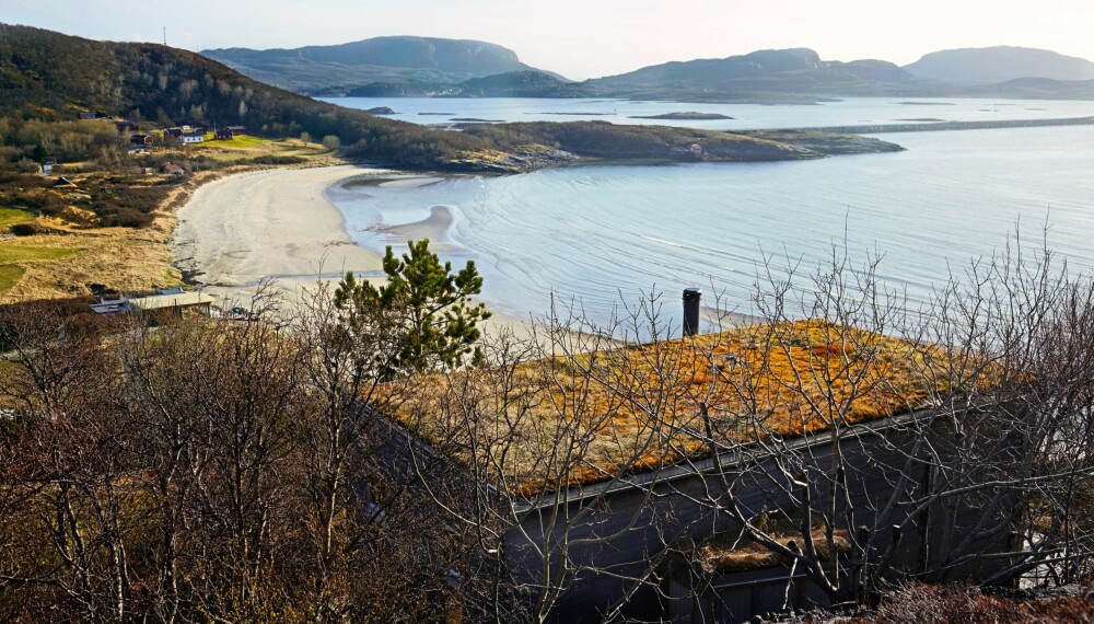 OVERBLIKK: Fra berghylla venter litt av en utsyn over den sydhavslignende stranden. Vegetasjonen har fått lov til å omkranse hytta. De hardføre trærne demper visuelt bygningskroppen. OVERBLIKK: Fra berghylla venter litt av en utsyn over den sydhavslignende stranden. Vegetasjonen har fått lov til å omkranse hytta. De hardføre trærne demper visuelt bygningskroppen.