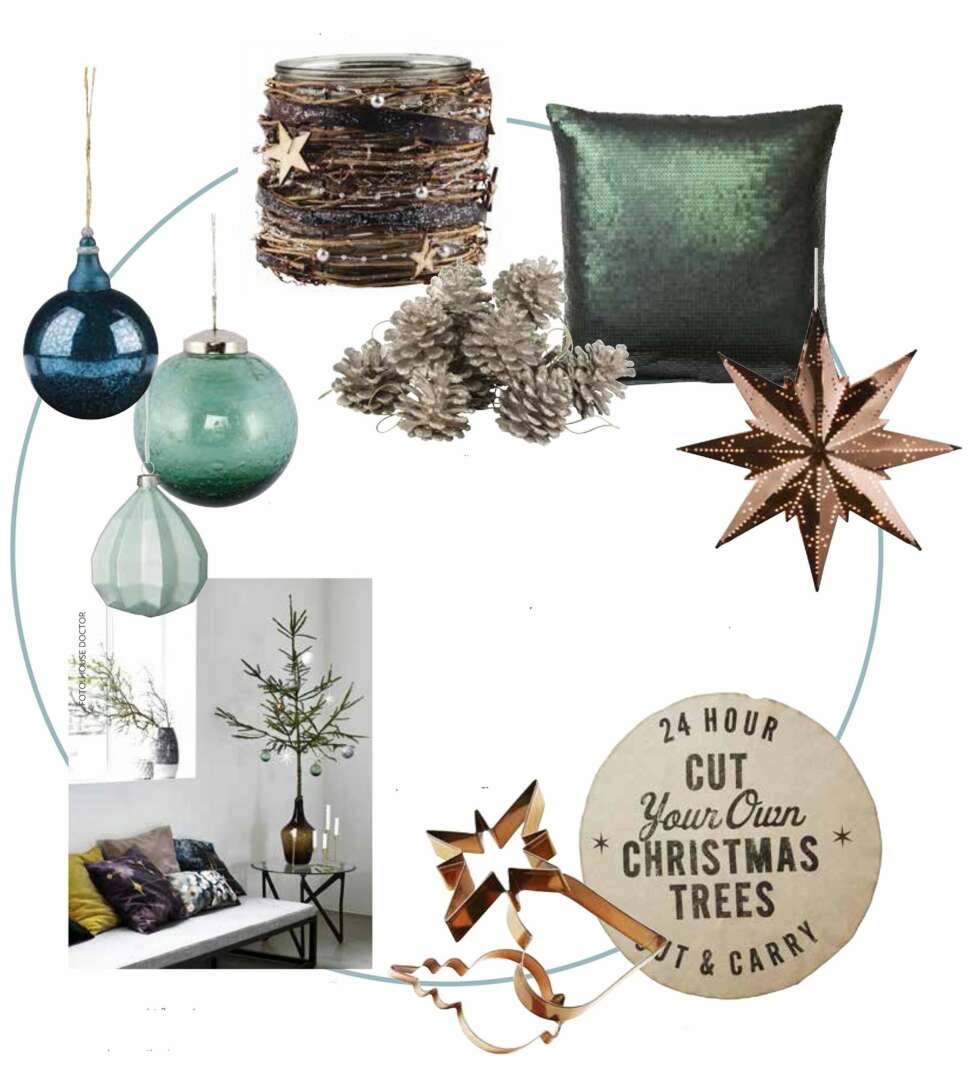 JUVELFARGET JULEPYN.: Juletreteppe, ø 110 cm, kr 119, H&M Home.Kjeksformer, kr 32 for 3 stk., H&M Home.Adventsstjerne.12 kongler med glitter, kr 69 pr. pk., Åhléns.Julekule i glass, ø 8 cm, kr 69, House Doctor.Julepynt i glass, 10 cm høy, kr 69, Bloomingville. Julekule, kr 40, Kid Interiør.Telysholder, 13 cm høy, kr 100, Kid Interiør. Paljettpute, 45 x 45 cm, kr 149, H&M Home. i kobber, 25 x 25 cm, kr 129, Åhléns. JUVELFARGET JULEPYN.: Juletreteppe, ø 110 cm, kr 119, H&M Home.Kjeksformer, kr 32 for 3 stk., H&M Home.Adventsstjerne.12 kongler med glitter, kr 69 pr. pk., Åhléns.Julekule i glass, ø 8 cm, kr 69, House Doctor.Julepynt i glass, 10 cm høy, kr 69, Bloomingville. Julekule, kr 40, Kid Interiør.Telysholder, 13 cm høy, kr 100, Kid Interiør. Paljettpute, 45 x 45 cm, kr 149, H&M Home. i kobber, 25 x 25 cm, kr 129, Åhléns.