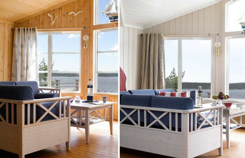 PANORAMAUTSIKT: Den gamle stuen var mørk med mye kvist og furu. Nå er den blitt lys og åpen, og den formidable utsikten kommer nå til sin rett. PANORAMAUTSIKT: Den gamle stuen var mørk med mye kvist og furu. Nå er den blitt lys og åpen, og den formidable utsikten kommer nå til sin rett.