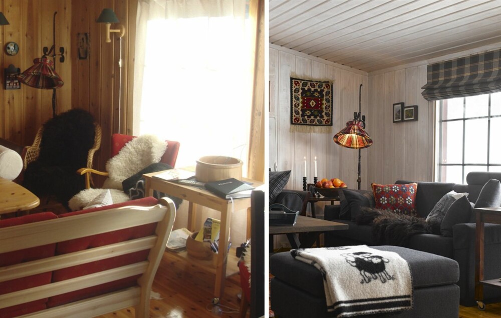 FØR OG ETTER: På denne hytta er veggene behandlet med Beckers Decor trebeis hvit FØR OG ETTER: På denne hytta er veggene behandlet med Beckers Decor trebeis hvit