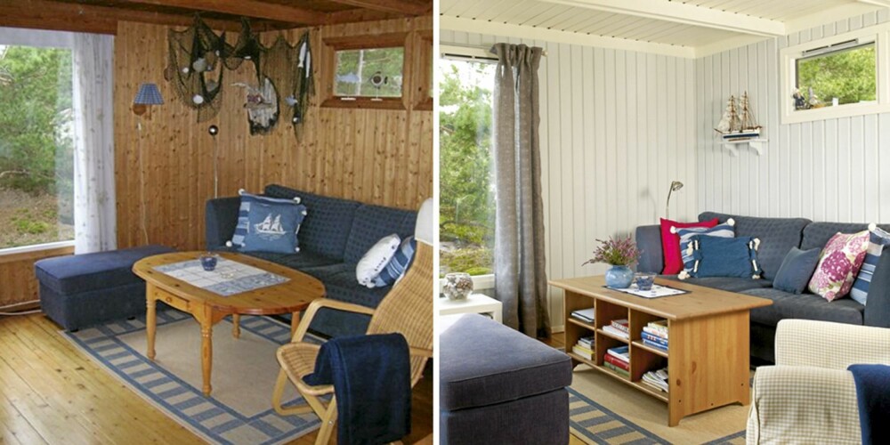 LYST: Stua fremstår nå lys og sommerlig. Tak og lister er malt hvite og veggene gråblå. LYST: Stua fremstår nå lys og sommerlig. Tak og lister er malt hvite og veggene gråblå.