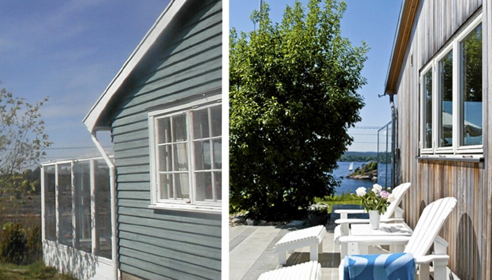 SOLID OMBYGGING. Arkitekten tok utgangspunkt i det som var brukbart i den gamle hytta og bygget videre på dette. Den nye hytta er kledd i nordamerikansk sedertre. SOLID OMBYGGING. Arkitekten tok utgangspunkt i det som var brukbart i den gamle hytta og bygget videre på dette. Den nye hytta er kledd i nordamerikansk sedertre.