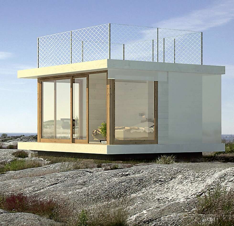 FRA SVERIGE: Modell: KS1 Karlson. Firma: Sommarnöjen.se . Størrelse: 15 m². Pris: 390 000 svenske kroner. Innhold: Et moderne anneks med åpne, lyse rom og mye glass. Lar naturen komme inn gjennom skyvedører og gir beskyttelse med innebygd solskjerming. Har plass til en familie med to voksne og to barn. Bad og kjøkken. Takterrasse med atkomst gjennom en trapp på baksiden. FRA SVERIGE: Modell: KS1 Karlson. Firma: Sommarnöjen.se . Størrelse: 15 m². Pris: 390 000 svenske kroner. Innhold: Et moderne anneks med åpne, lyse rom og mye glass. Lar naturen komme inn gjennom skyvedører og gir beskyttelse med innebygd solskjerming. Har plass til en familie med to voksne og to barn. Bad og kjøkken. Takterrasse med atkomst gjennom en trapp på baksiden.