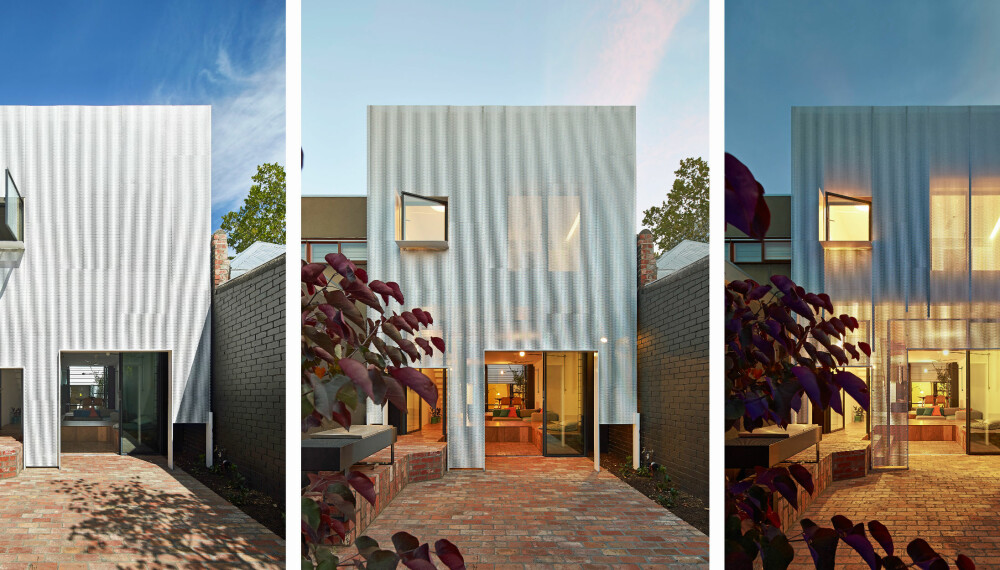 FORVANDLINGEN: En perforert metallgardin henger nedover fasaden på dette huset og skaper visuelle effekter og god solskjerming. FORVANDLINGEN: En perforert metallgardin henger nedover fasaden på dette huset og skaper visuelle effekter og god solskjerming.