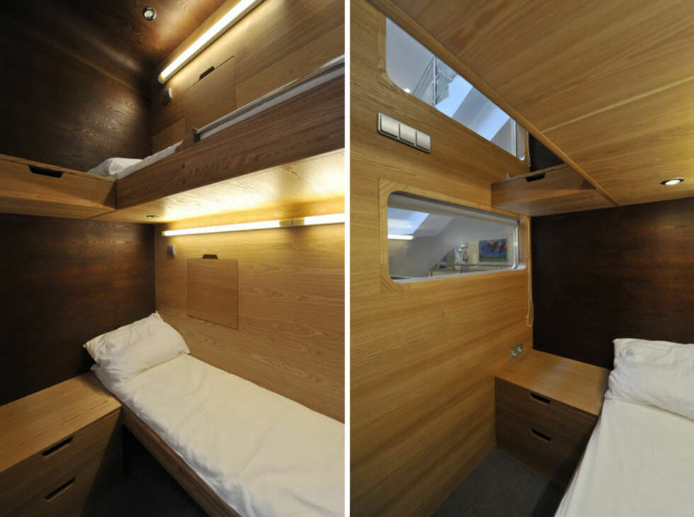 SOVEBOKS: Sleepbox Hotel i Moskva består av en rekke identiske sovekaplser. SOVEBOKS: Sleepbox Hotel i Moskva består av en rekke identiske sovekaplser.
