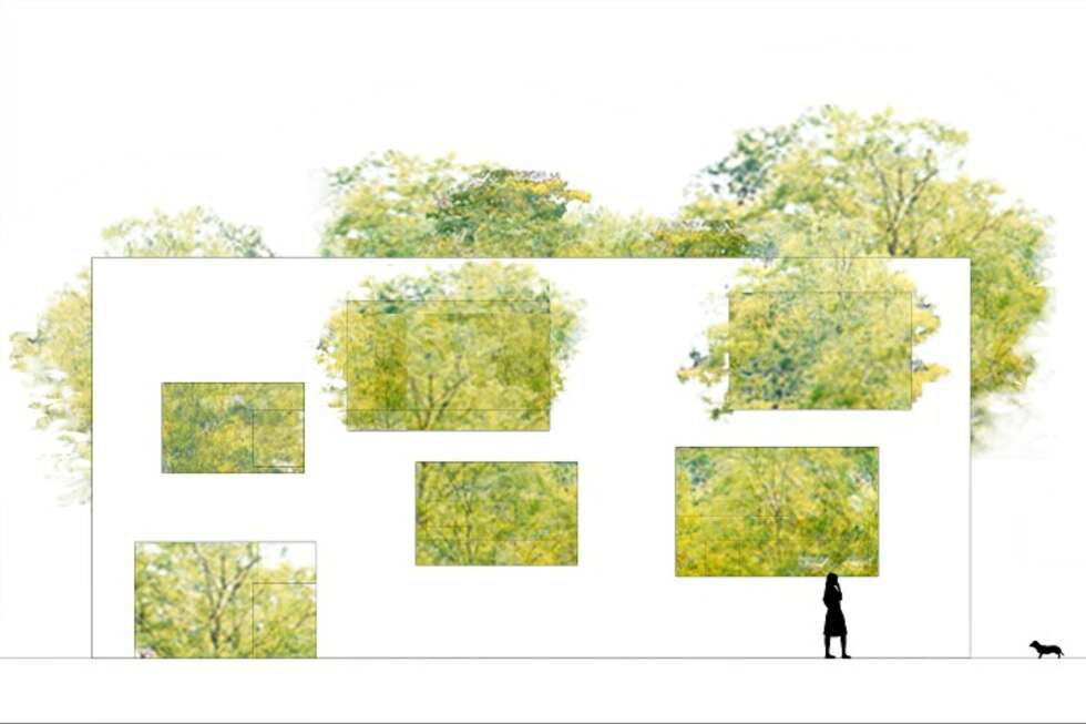 SLIK BLIR HUSET: Slik så arkitektene for seg at trærne skulle beskytte huset fra innsyn og støy. SLIK BLIR HUSET: Slik så arkitektene for seg at trærne skulle beskytte huset fra innsyn og støy.
