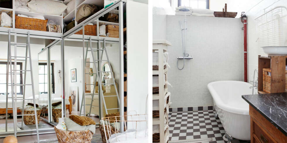 UHØYTIDELIG MIKS: På soverommet har Tonje og Kjetil fått plass til smarte oppbevaringsløsninger. Badet har en røff stil med tropedusj, badekar og benkeplate i granitt. UHØYTIDELIG MIKS: På soverommet har Tonje og Kjetil fått plass til smarte oppbevaringsløsninger. Badet har en røff stil med tropedusj, badekar og benkeplate i granitt.