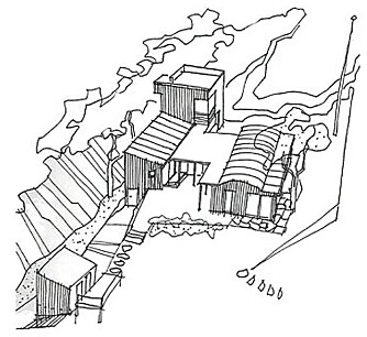 Plantegning over hytta på Skåtøy. Arkitekt Erik Collett, kritt arkitekter. Plantegning over hytta på Skåtøy. Arkitekt Erik Collett, kritt arkitekter.