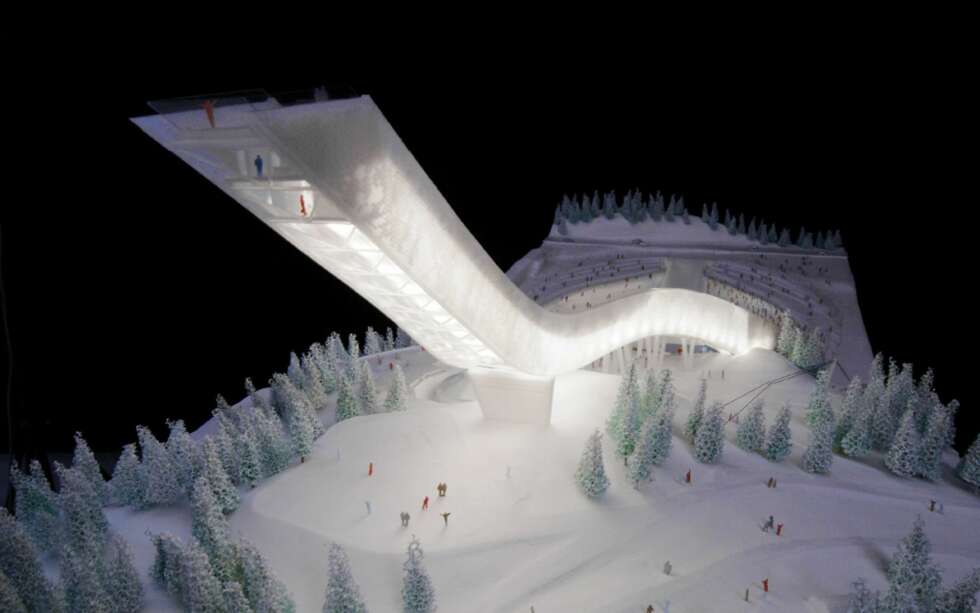 ARKITEKTENS TEGNING: Nye Holmenkollen på tegnebrettet. ARKITEKTENS TEGNING: Nye Holmenkollen på tegnebrettet.