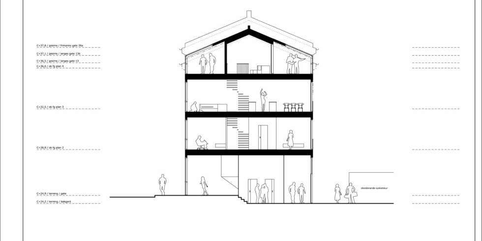 Tegning av enebolig i Langes gate i Oslo Tegning av enebolig i Langes gate i Oslo