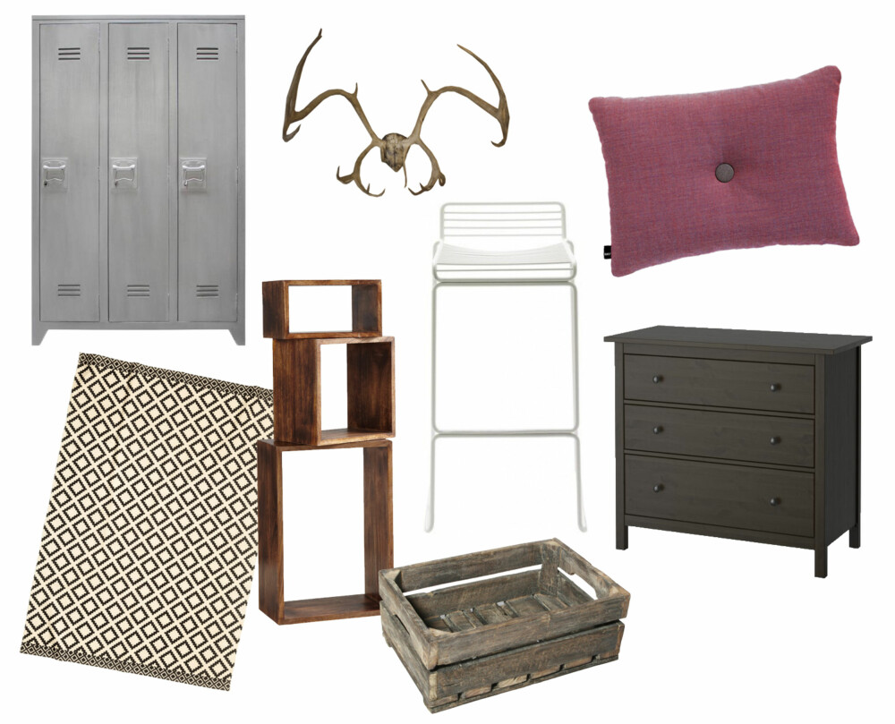 FÅ STILEN: Skap fra KH Living kr 6190, Gevir fra Milla Boutique kr 1790, Pute fra Hay kr 649, Gulvteppe fra HM Home kr 249, Hylle fra Ellos kr 499, Barstol fra Hay kr 1529, trekasse fra Kremmerhuset kr 299, Kommode fra Ikea kr 898. FÅ STILEN: Skap fra KH Living kr 6190, Gevir fra Milla Boutique kr 1790, Pute fra Hay kr 649, Gulvteppe fra HM Home kr 249, Hylle fra Ellos kr 499, Barstol fra Hay kr 1529, trekasse fra Kremmerhuset kr 299, Kommode fra Ikea kr 898.