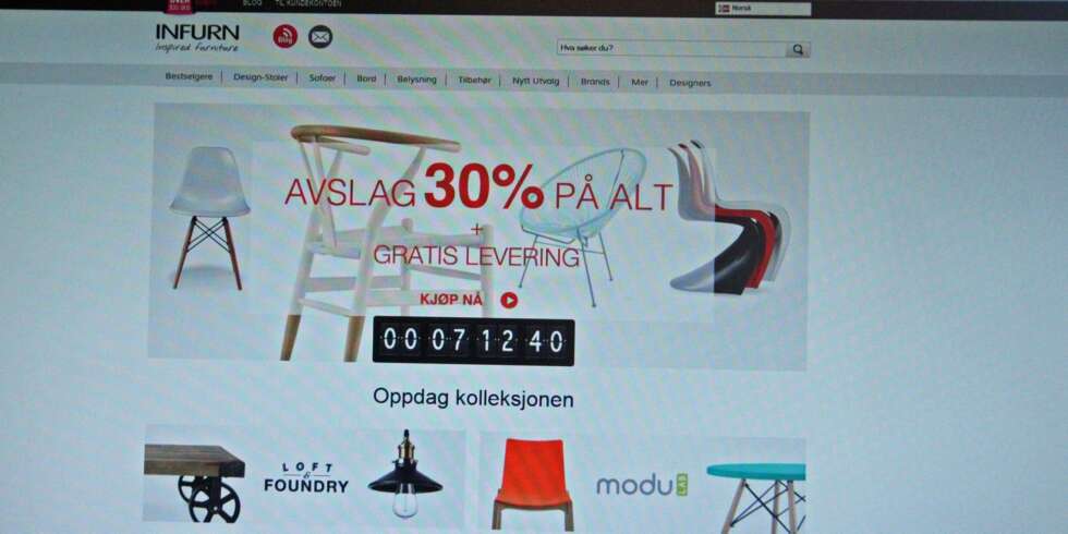 I TRØBBEL: Men Infurns nettside er fortsatt aktiv og tilbyr rabatterte møbler. I TRØBBEL: Men Infurns nettside er fortsatt aktiv og tilbyr rabatterte møbler.