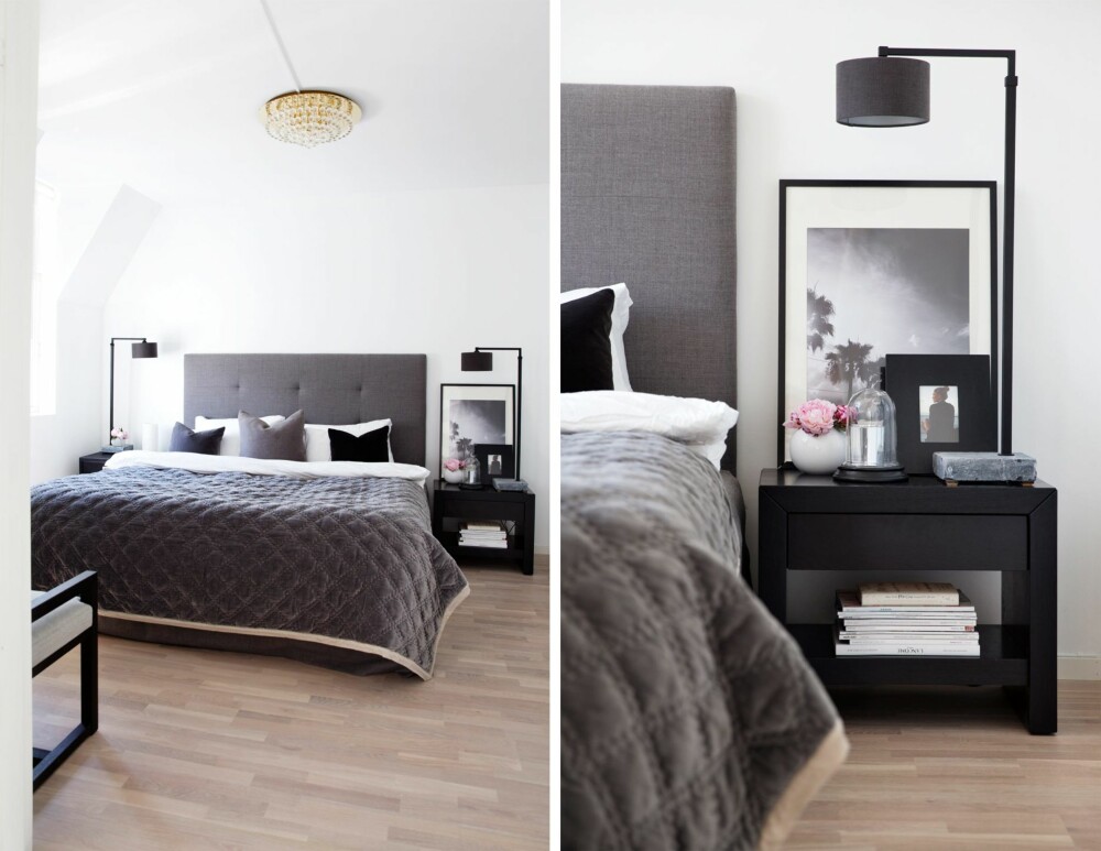 SOVEROM: Like lyst og delikat som resten av leiligheten. Den flotte sengen er fra Hästens, nattbord og lampe fra Slettvoll. - Det er den beste sengen ever! Vi har alltid digget å sove i gode senger på hotell, men nå er vi plutselig blitt ivrige etter å komme oss hjem til vår egen seng, forteller Peter entusiastisk. Taklampen hang igjen etter de forrige eierne. SOVEROM: Like lyst og delikat som resten av leiligheten. Den flotte sengen er fra Hästens, nattbord og lampe fra Slettvoll. - Det er den beste sengen ever! Vi har alltid digget å sove i gode senger på hotell, men nå er vi plutselig blitt ivrige etter å komme oss hjem til vår egen seng, forteller Peter entusiastisk. Taklampen hang igjen etter de forrige eierne.