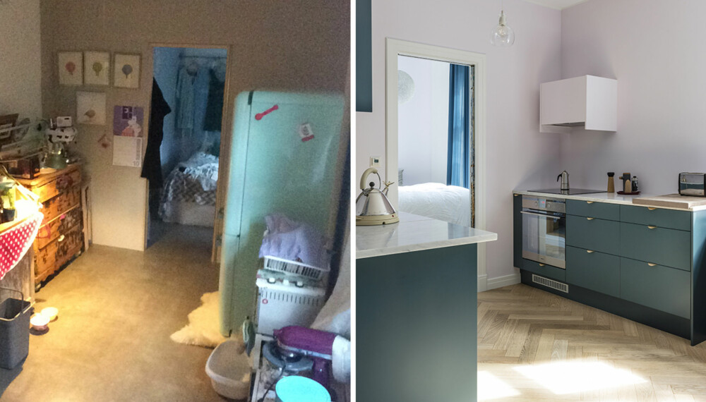 NYTT KJØKKEN: Leiligheten på 38 kvm har fått en orginal fargepalett og gjennomførte løsninger. NYTT KJØKKEN: Leiligheten på 38 kvm har fått en orginal fargepalett og gjennomførte løsninger.