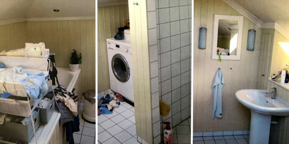 BADET FØR: Dårlige løsninger for oppbevaring og skråtak som gjorde det vanskelig å innrede preget badet før Bonytthjelpen kom til unnsetning. BADET FØR: Dårlige løsninger for oppbevaring og skråtak som gjorde det vanskelig å innrede preget badet før Bonytthjelpen kom til unnsetning.