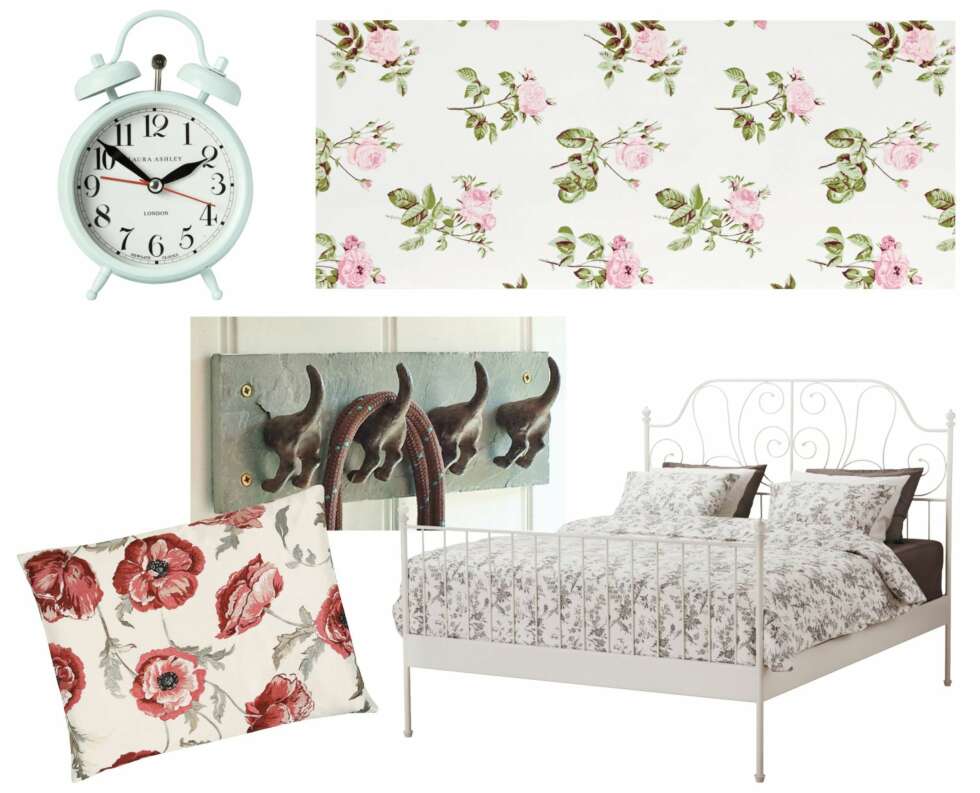 SHOPPINGTIPS: Øverst fra venstre: Vekkerklokke fra Laura Ashley kr 495. Tapetet Rosanna fra Sandberg. Søte knagger formet som hundehaler, ca. kr 202 per knagg. Fra Ella’s Kitchen Company. Sengen Leirvik fra Ikea, kr 1809. Pute fra Laura Ashley, kr 875. SHOPPINGTIPS: Øverst fra venstre: Vekkerklokke fra Laura Ashley kr 495. Tapetet Rosanna fra Sandberg. Søte knagger formet som hundehaler, ca. kr 202 per knagg. Fra Ella’s Kitchen Company. Sengen Leirvik fra Ikea, kr 1809. Pute fra Laura Ashley, kr 875.
