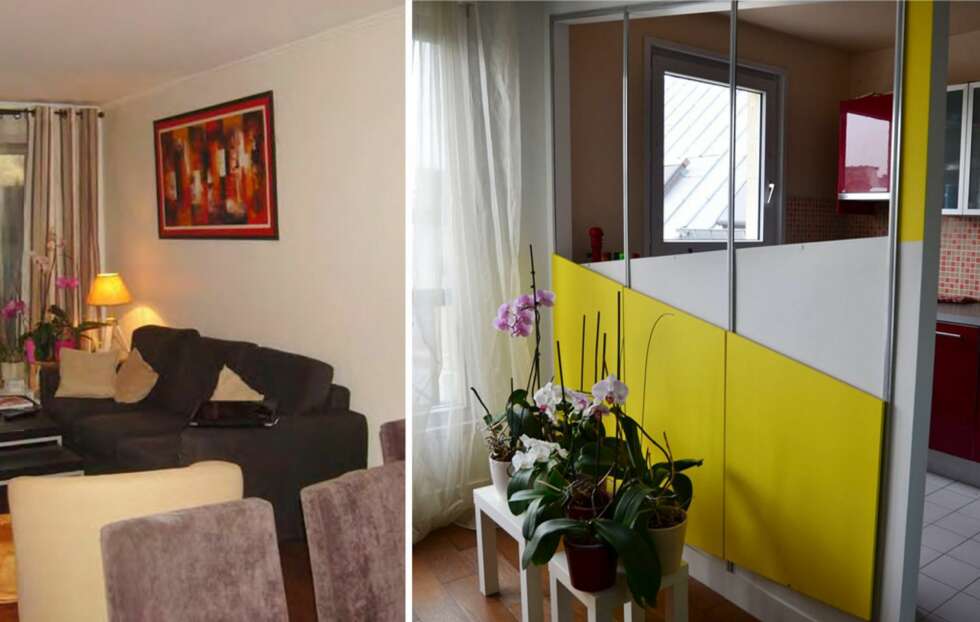 KJØKKEN FØR OG ETTER: Det opprinnelige ønsket til beboerne var å åpne opp mellom stue og kjøkken. Dette løste arkitekten med en fleksibel dør og glassvinduer. KJØKKEN FØR OG ETTER: Det opprinnelige ønsket til beboerne var å åpne opp mellom stue og kjøkken. Dette løste arkitekten med en fleksibel dør og glassvinduer.