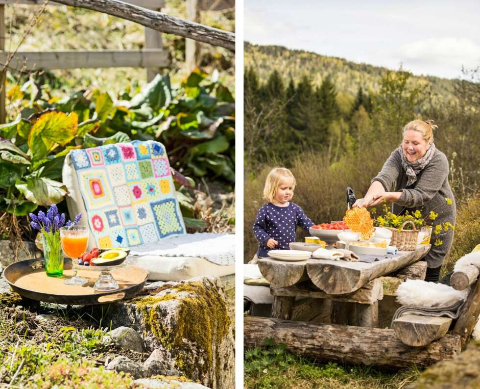 MØT VÅREN UTE: Før hagemøblene er hentet ut klarer det seg med en pute på steintrappa og et gammel brett for å kose seg i vårsola. Fristende frukt og bær i fine farger til lunsj gir vitaminer og hygge på en gang. MØT VÅREN UTE: Før hagemøblene er hentet ut klarer det seg med en pute på steintrappa og et gammel brett for å kose seg i vårsola. Fristende frukt og bær i fine farger til lunsj gir vitaminer og hygge på en gang.