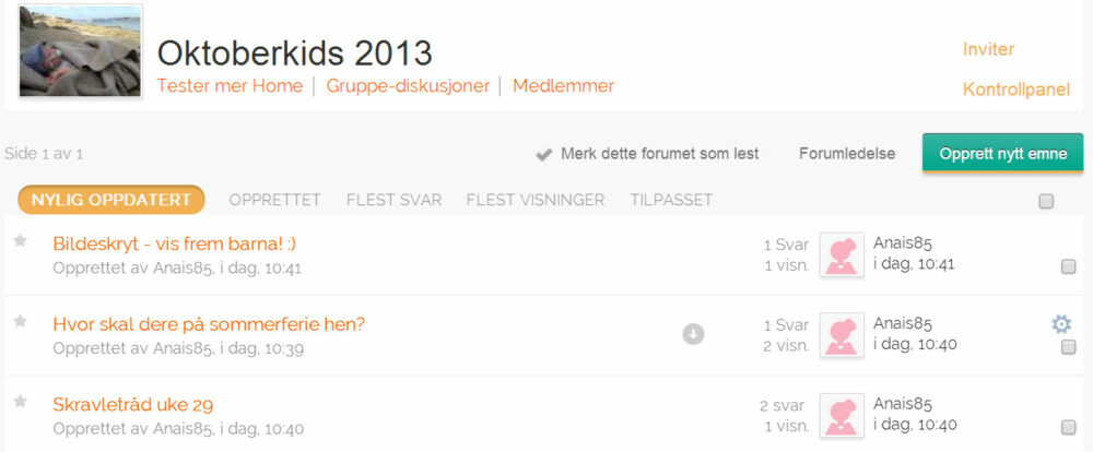 PRIVAT GRUPPE: Slik vil en privat gruppe se ut. Medlemmene kan opprette tråder på lik linje som i forumet, men man bestemmer selv hvem som har tilgang til gruppen. PRIVAT GRUPPE: Slik vil en privat gruppe se ut. Medlemmene kan opprette tråder på lik linje som i forumet, men man bestemmer selv hvem som har tilgang til gruppen.