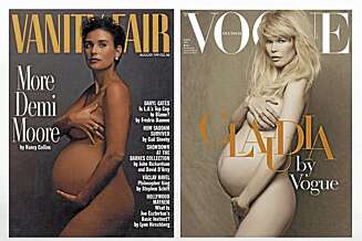 Demi Moore og Claudia Schiffer har vist fram magen på hver sin forside. Demi Moore og Claudia Schiffer har vist fram magen på hver sin forside.
