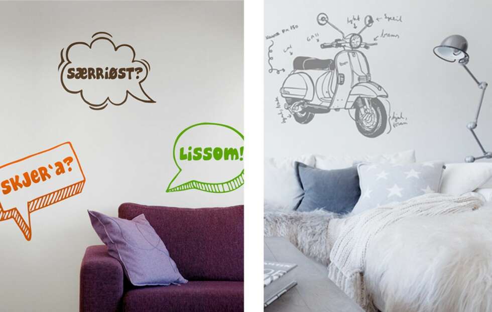 WALLSTICKERS: Kreativ veggdekor gir rommet et personlig uttrykk. Wallstickers kan enkelt byttes ut når man blir lei. Disse er fra Happylines WALLSTICKERS: Kreativ veggdekor gir rommet et personlig uttrykk. Wallstickers kan enkelt byttes ut når man blir lei. Disse er fra Happylines