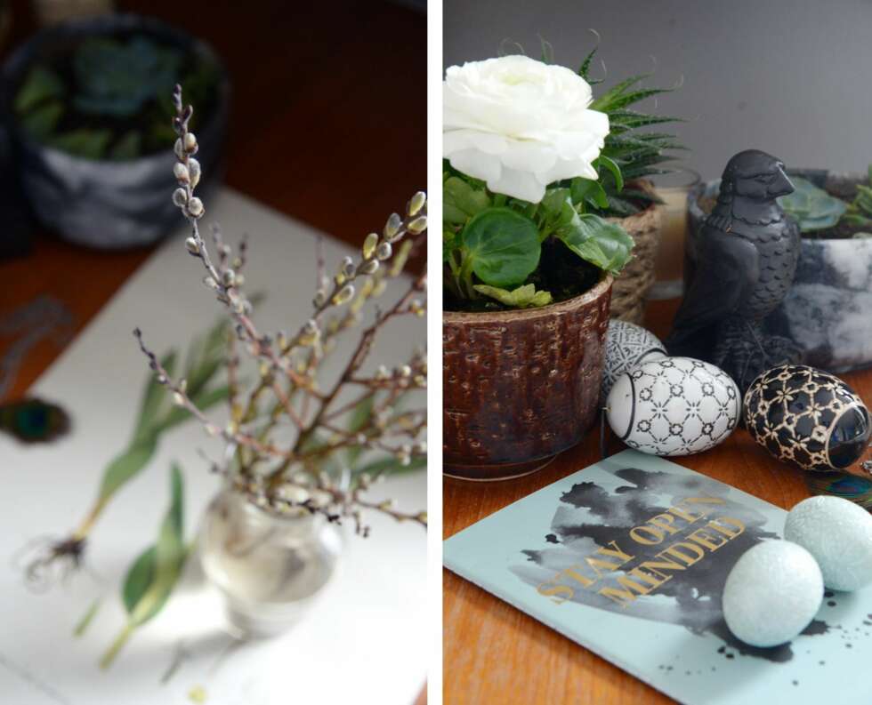 KLART TIL PÅSKE: Gåsunger, egg og friske blomster skaper påskestemning hjemme hos Cathrine Gjessing. KLART TIL PÅSKE: Gåsunger, egg og friske blomster skaper påskestemning hjemme hos Cathrine Gjessing.
