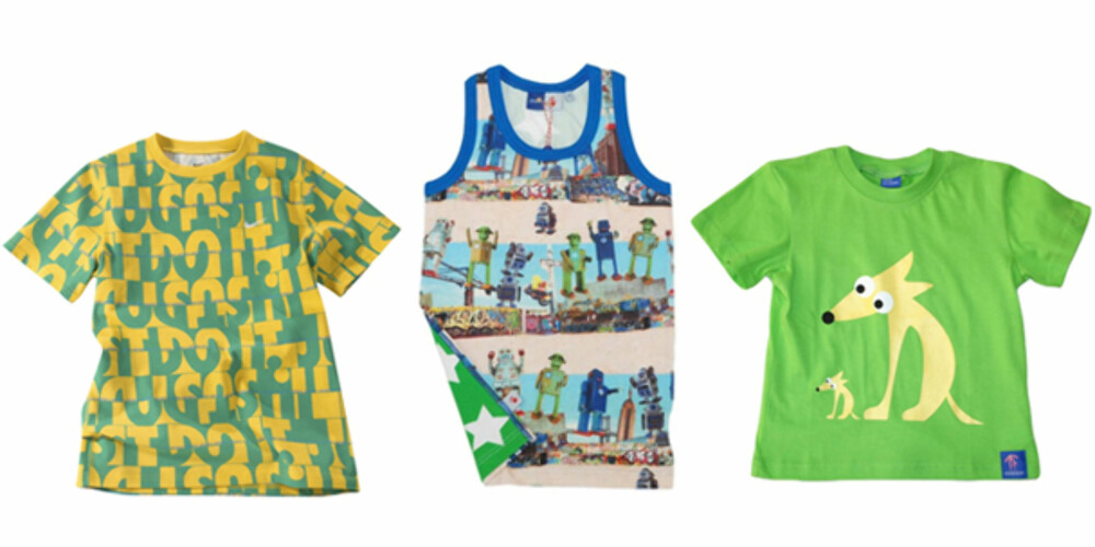 Nike t-skjorte, kr 149, fra <a href="http://www.ellos.no">ellos.no</a>. Singlet, kr 199, fra <a href="http://www.lilleollebolle.no">lilleollebolle.no</a>. Grønn t-skjorte, kr 165, fra <a href="http://www.freshmilk.se">freshmilk.se</a>. Nike t-skjorte, kr 149, fra <a href="http://www.ellos.no">ellos.no</a>. Singlet, kr 199, fra <a href="http://www.lilleollebolle.no">lilleollebolle.no</a>. Grønn t-skjorte, kr 165, fra <a href="http://www.freshmilk.se">freshmilk.se</a>.
